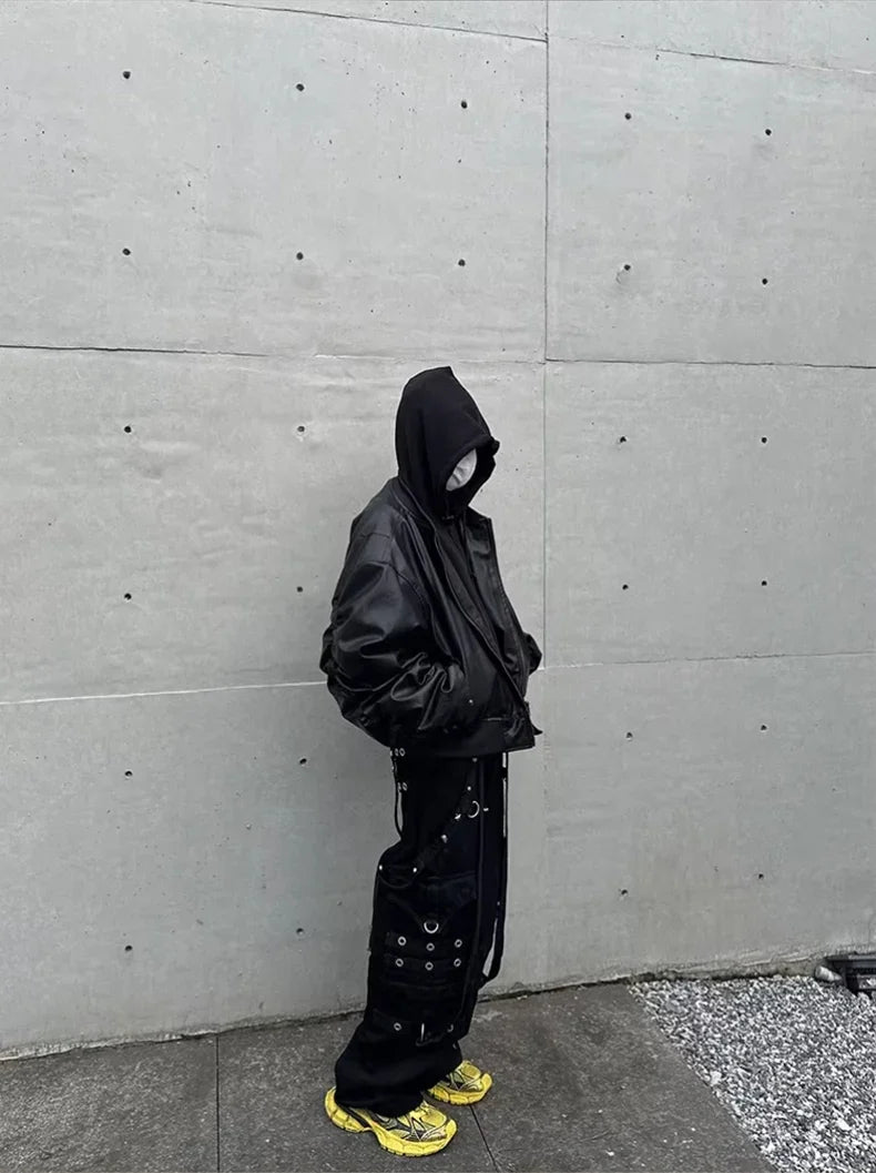 Autumn Winter Oversized Cool Black Thickened Warm Pu Leather Jacket Men Hood Luxury Designer Fake 2 Clothes