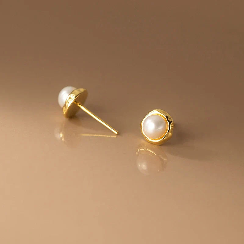 925 Sterling Silver Simple Natural Baroque Pearl Korean Stud Earrings for Women Fashion Moon Surface Statement Jewelry