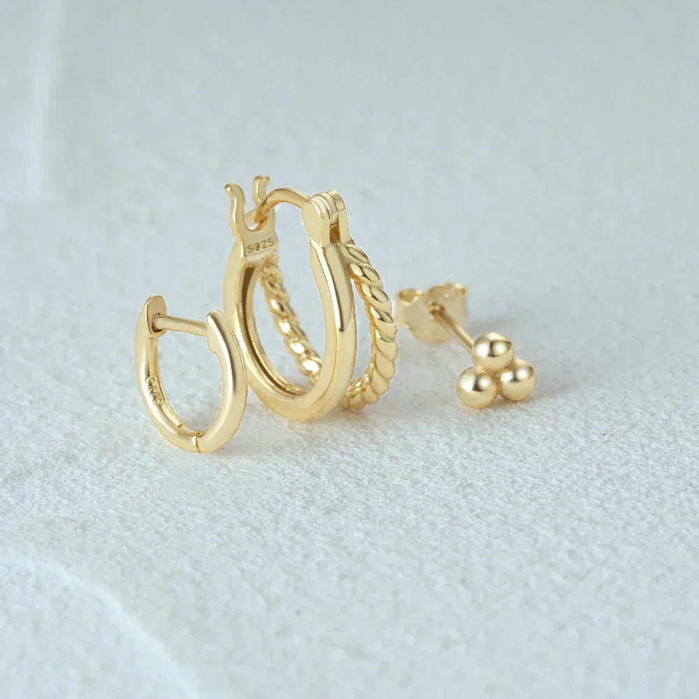 925 Sterling Silver 3PCS Zircon Double Layer Hoop Earrings For Women Minimalism Ins Earrings Fine Jewelry Party Gift
