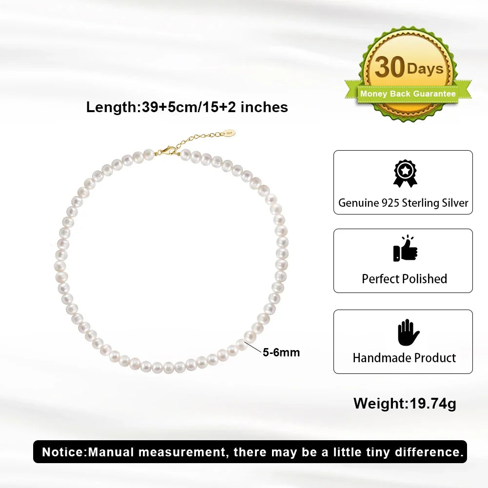 5-6mm Freshwater Pearl Beads Choker Chain 925 Sterling Silver Pearls Necklace for Women Dainty Accessories GPN75