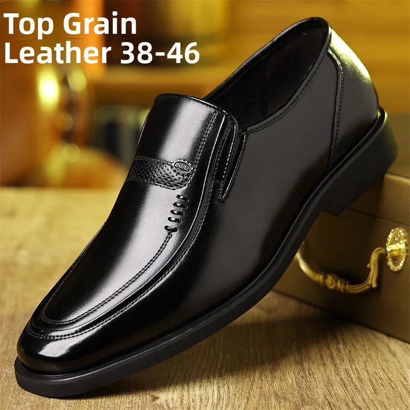 Men's Business Casual Leather Shoes round Toe Low Top Breathable Anti-Slip Rubber Outsole Comfortable Commuting Shoes