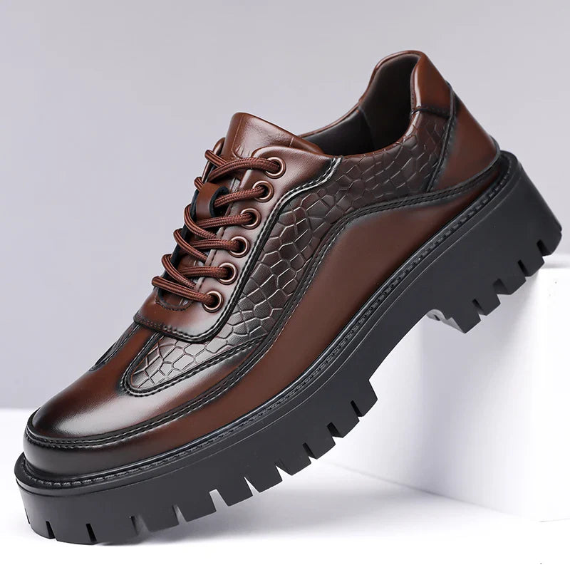 Retro Brown Men's Banquet Leather Shoes Thick Soled Wear-resistant Work Shoes2025 Classic Brand Men's Business Dress Shoes