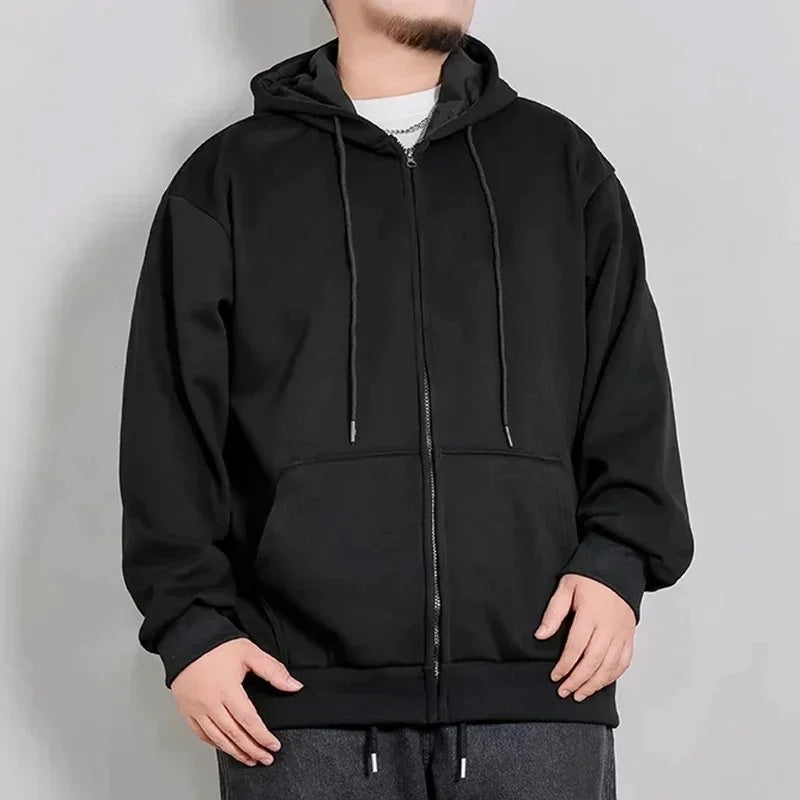 Autumn Winter Plus Size Jacket Men's Pocket Coats Loose Fashion Full Zip Hoodies Coat 5XL 6XL 7XL Fat Male Clothing 110-185KG