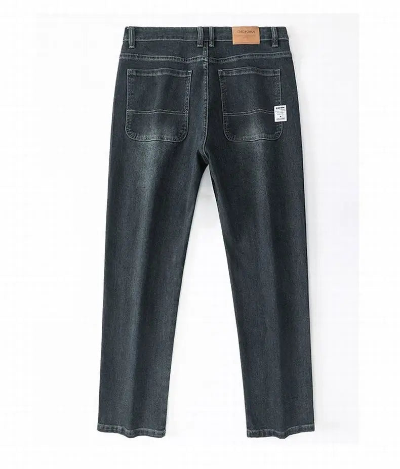 Men's Spring Autumn Soft Baggy Jeans Casual Straight Stretch Wide-Leg Business Denim Pants Versatile Comfortable Loose Trousers