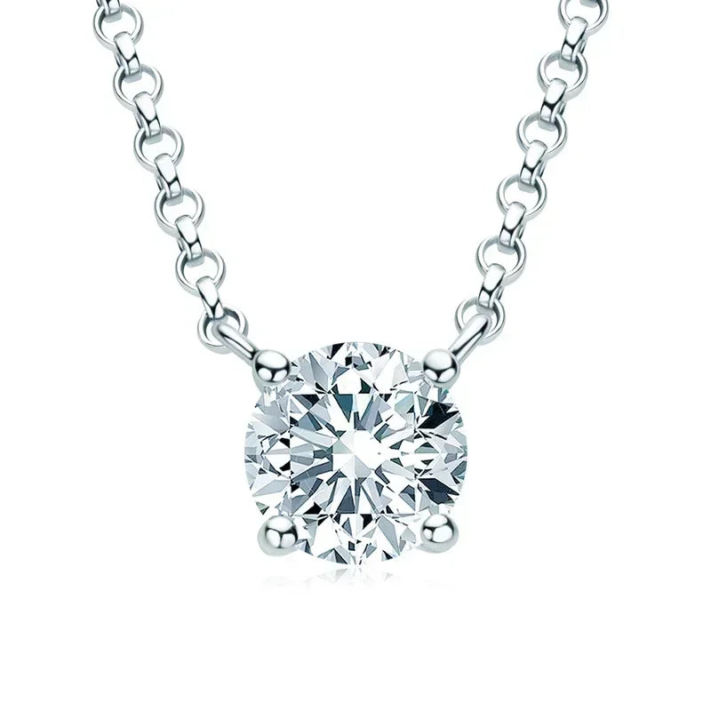 1/2/3/5 carat Round Cut D Moissainte Diamond Pendant Necklace 4-Claw Setting 925 Sterling Silver Clavicle Neck Chain for Women