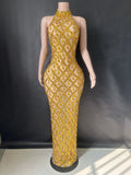 Women Sexy Stage Shining Rhinestone Sequins Dress Evening PromDress