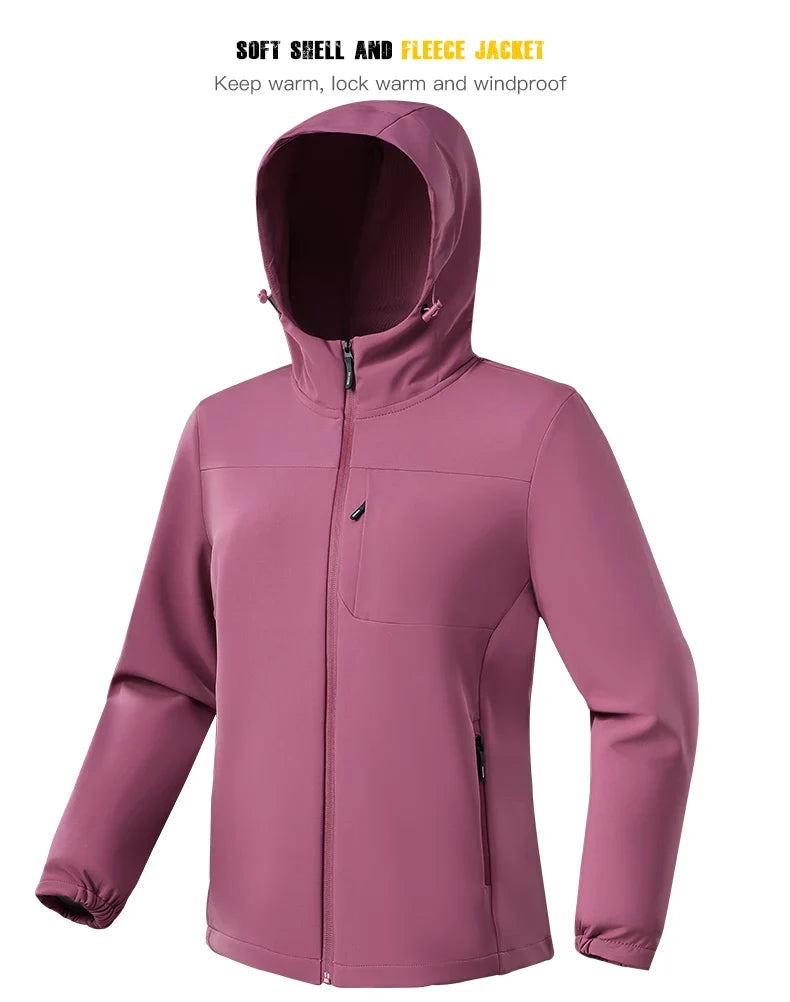 Waterproof Fleece Jacket Women Windproof Thermal Soft Shell Coat Outdoor Hiking Camping Climbing Trekking Windbreaker