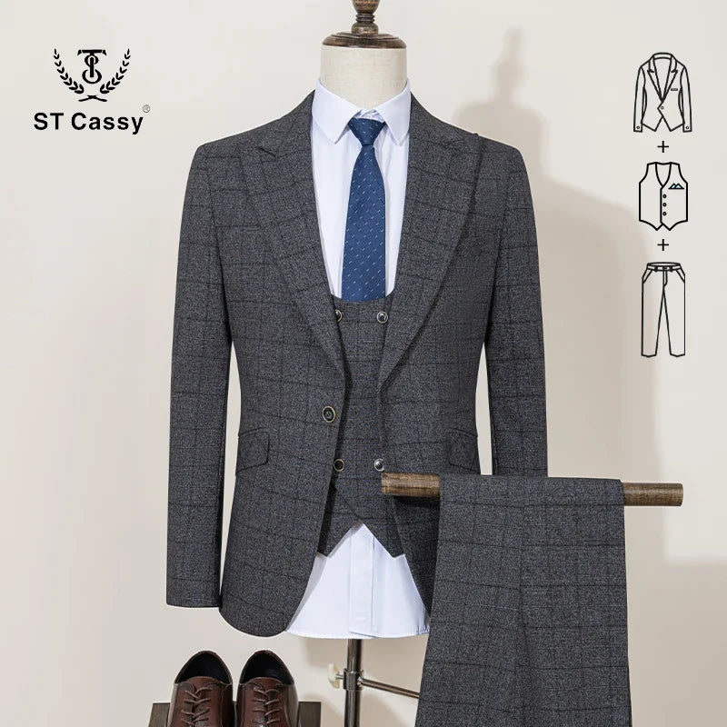 High Quality Plaid suit Formal Business Office Men's Suits Fashionable and Casual evening gown
