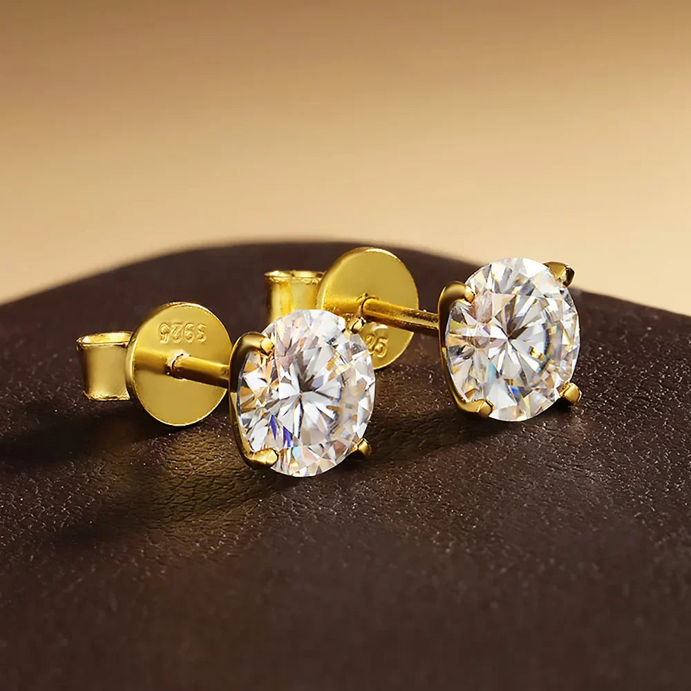 0.2-5ct Moissanite Stud Earring for Women Men Round D Color Diamond 925 Sterling Silver 18K Gold Plated Jewelry with Certificate
