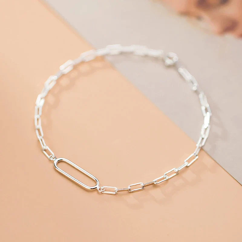 New Arrive Simple Stackable Oval Interlock 925 Sterling Silver Bracelet for Women Fashion Geometric Bangle Fine Jewelry