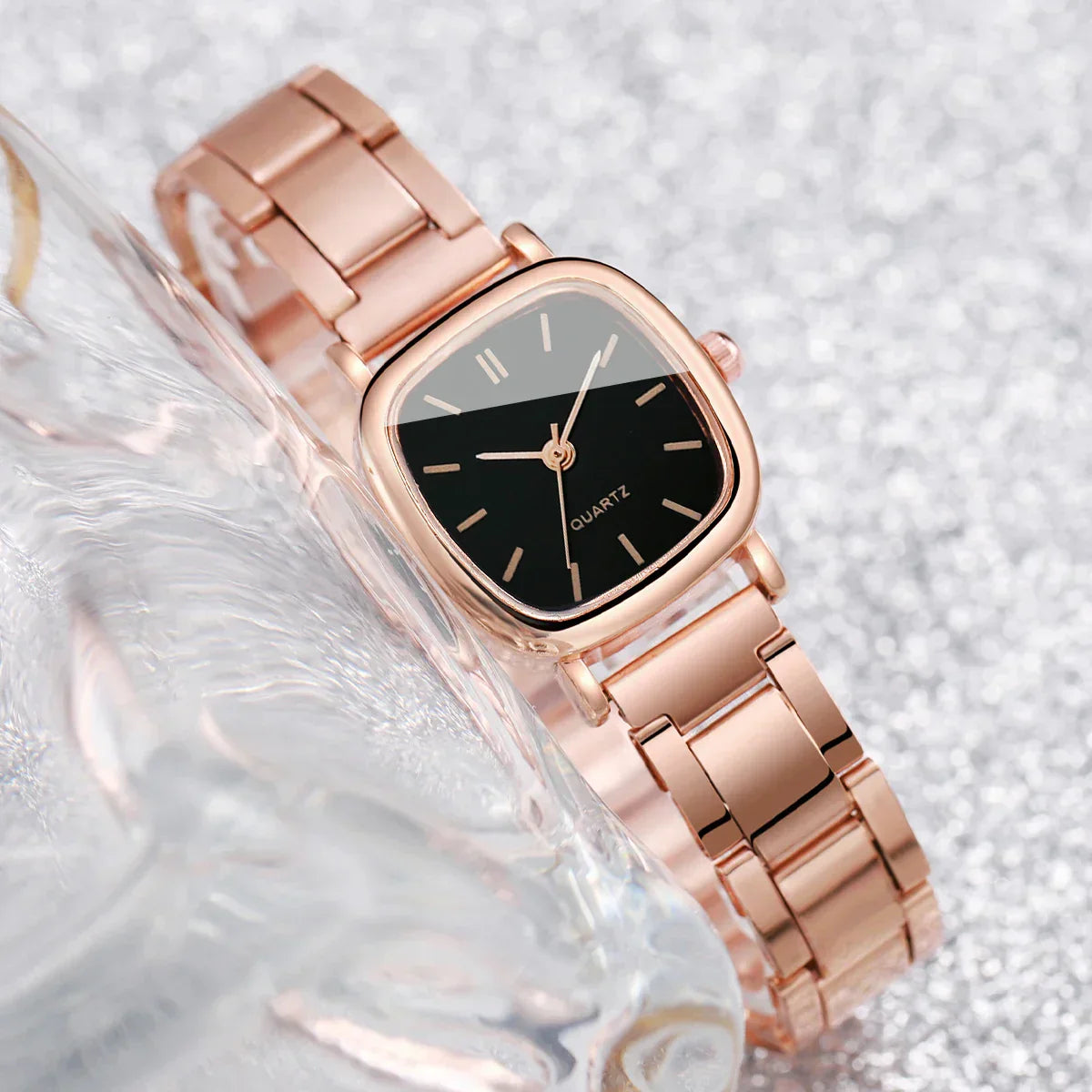 2PCS/Set Women's Watch Fashion Square Stainless Steel Band Quartz Watches Heart Bracelet Set