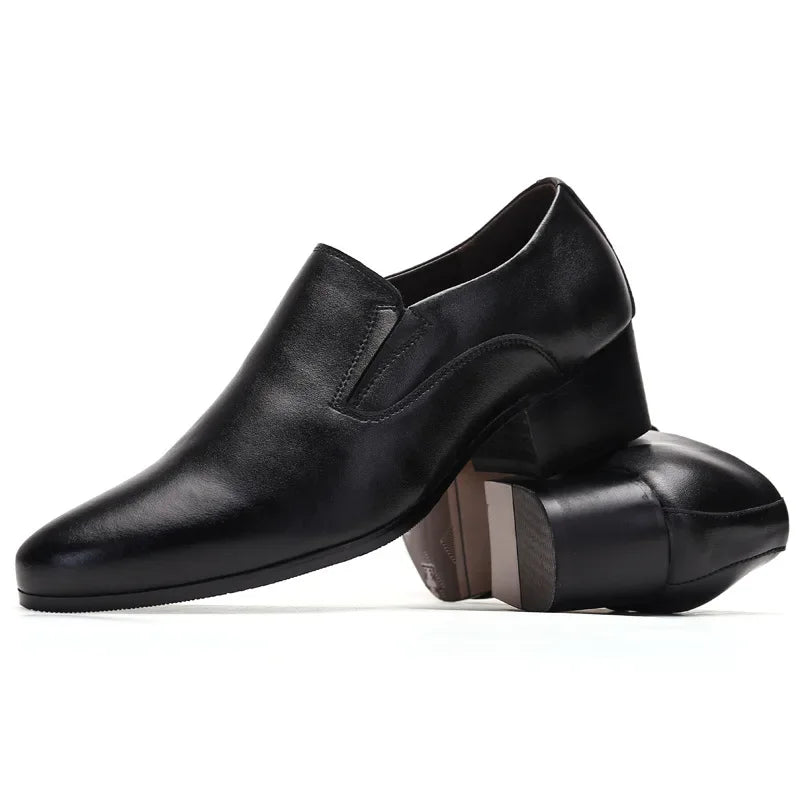 Men’s High Heel Leather Shoes – Elevated Dress Style, Black/Brown, EU Sizes 40–48