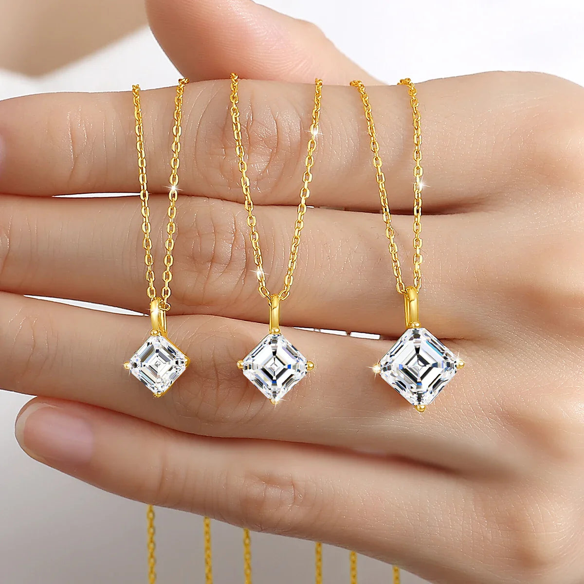 Certified 14K Gold Princess Cut Moissanite Pendant Necklace D Color VVS Square Lab Diamond Solitaire Choker Collarbone Chain