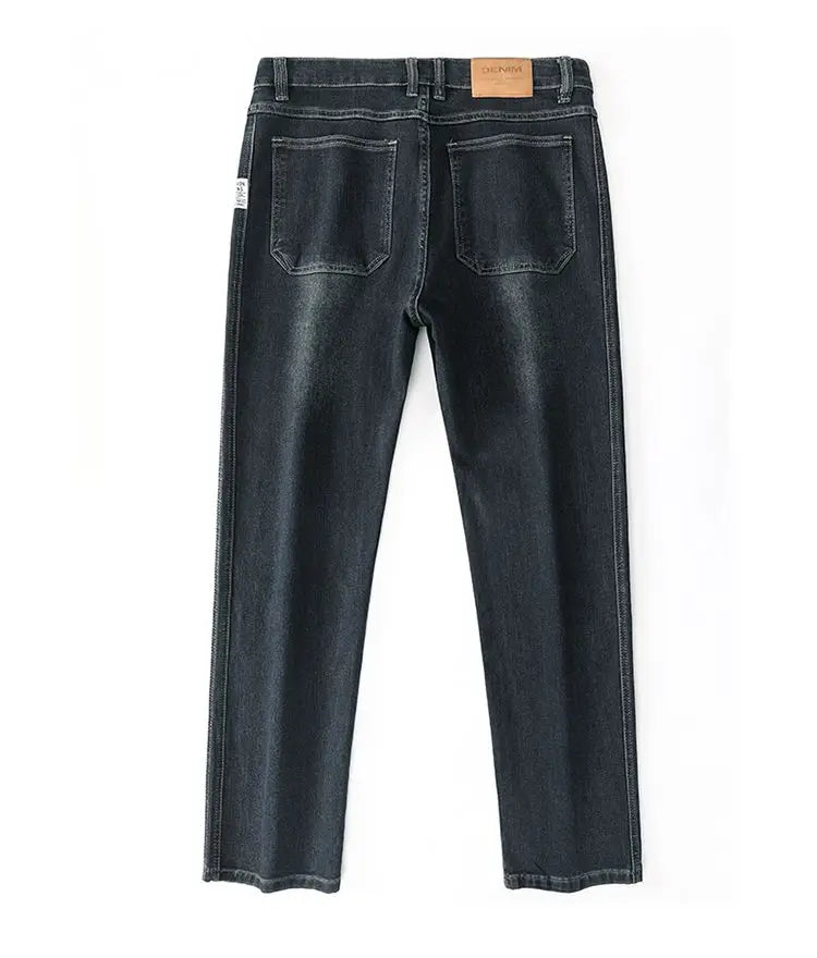 Men's Spring Autumn Soft Baggy Jeans Casual Straight Stretch Wide-Leg Business Denim Pants Versatile Comfortable Loose Trousers