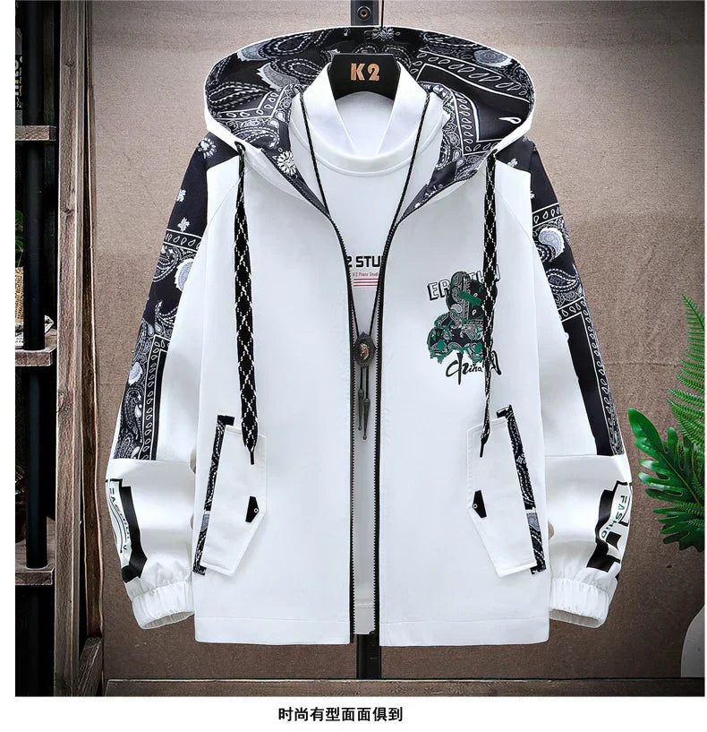 Spring Men Sportswear Tracksuit 2 Piece Running Sets Sports Hooded Jacket+Pant Sweatsuit Male Print Clothing Streetwear