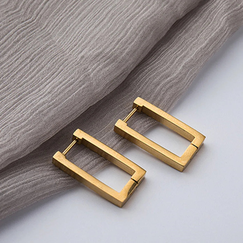 Stainless Steel Geometric Earrings Rectangular metal Hoop earrings for Women 2023 New trendy jewelry Gift
