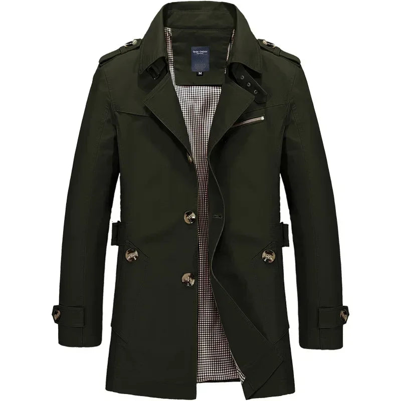 Brand Trench Coat Men 2026 Spring and Autumn 100% Cotton Jacket for Men Vintage Windbreaker Casual Jackets Men Clothing