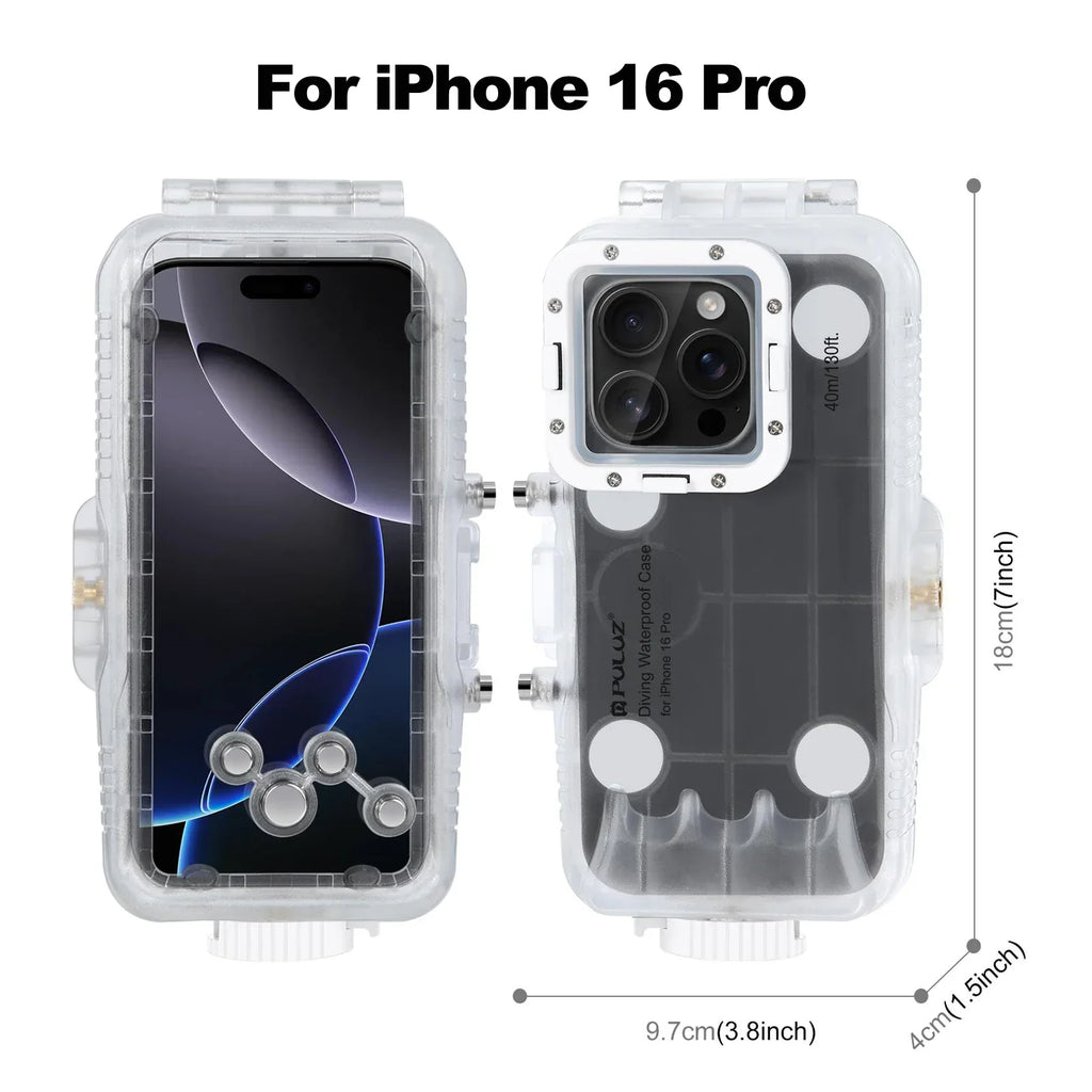PULUZ 40m/130ft Waterproof Diving Case for iPhone 16 15 14 13 12 11 Pro Max Plus Photo Video Taking Underwater Housing Cover