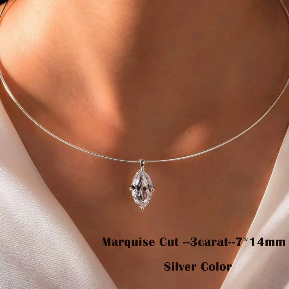 2/3Carat Round/Oval/Princess/Pear Cut Moissanite Pendant Necklace 925 Sterling Silver Solitaire Diamond Neck Chain for Women