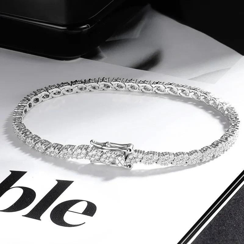 2025 New In Rhombus Shape Full 1.2mm D Color Moissanite Tennis Bracelet For Women 925 Silver Diamond Link Chain Bracelets
