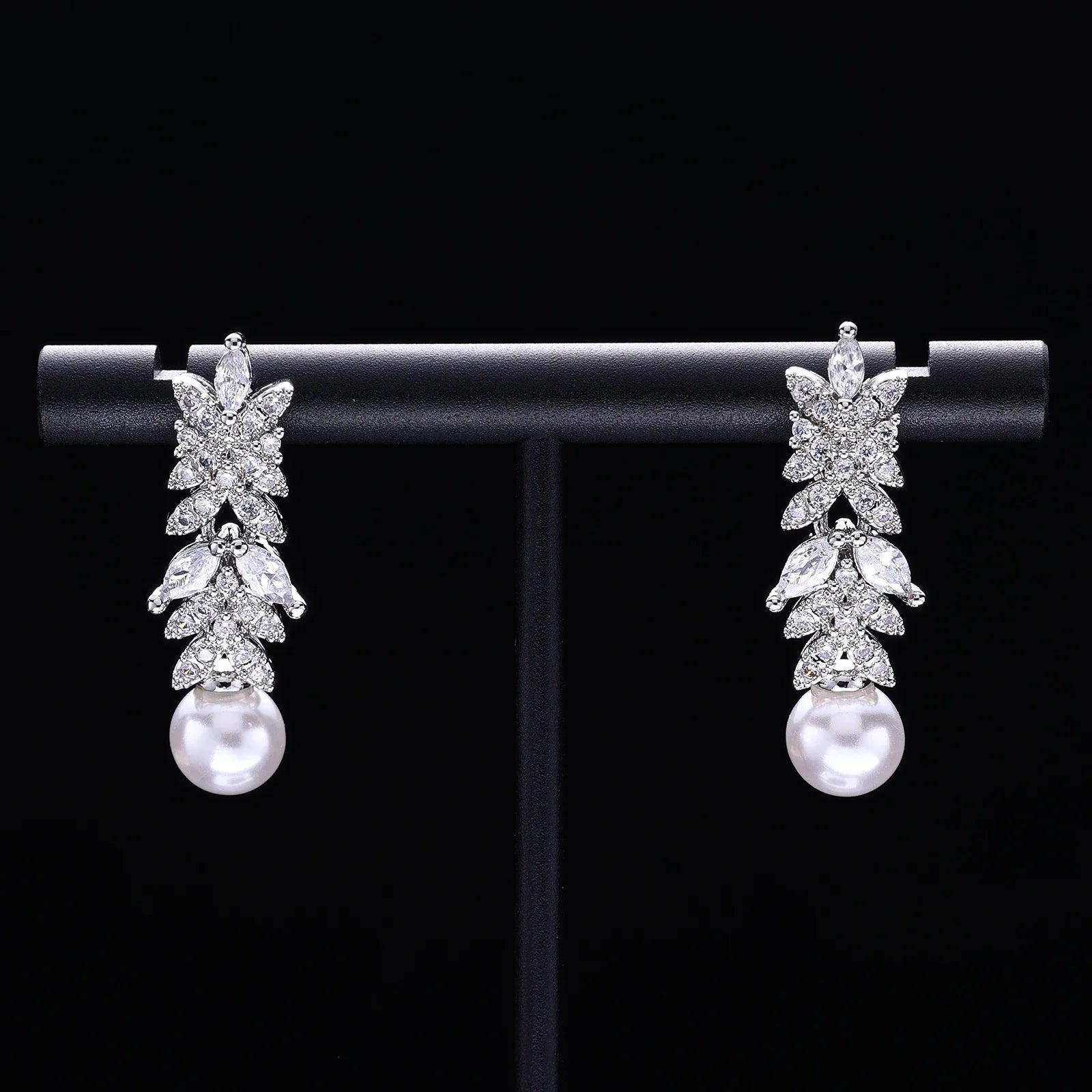 2023 New Cubic zirconia Pearl Necklace Earrings Set of 4 Women's Wedding Party All Zircon Dubai Bridal Jewelry Set Gift