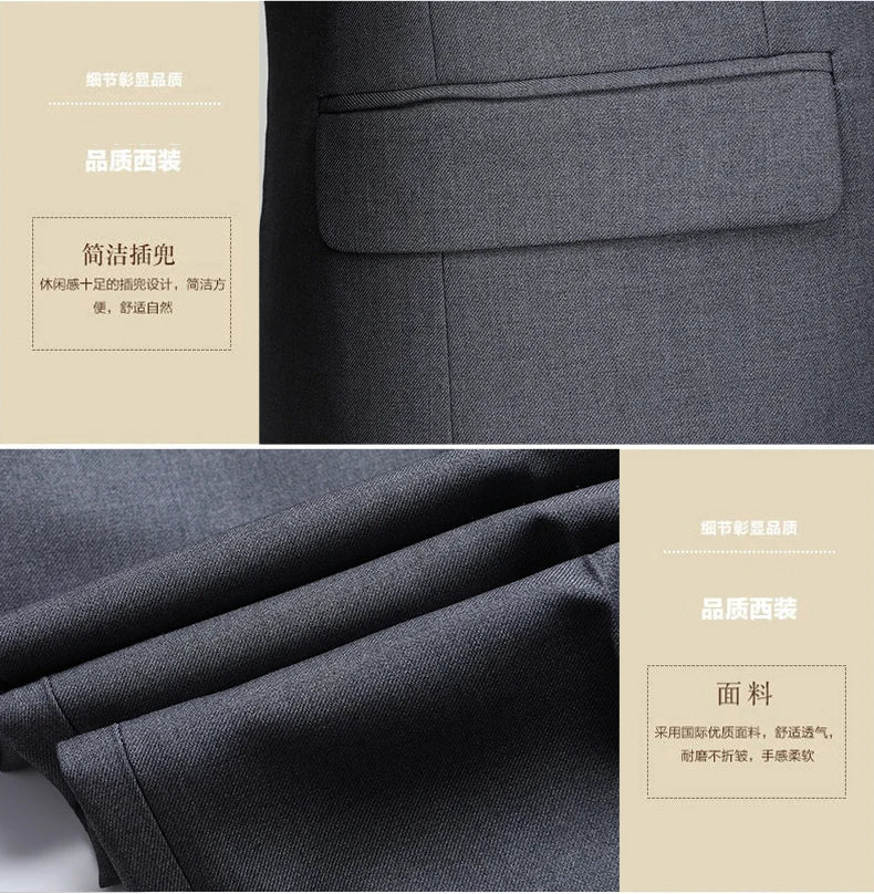 Men's Slim Fit Two-Button Wedding Suit Korean Style Business Formal Two-Piece Set with Trousers High-Quality 2025