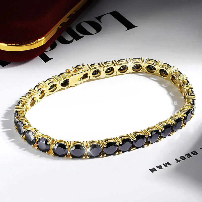 GRA Certified 3/4/5mm Full Black Moissanite Tennis Bracelet for Women Men 925 Silver Plated 18K Rose Gold Link Bracelets
