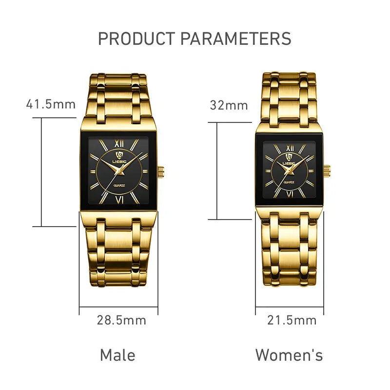 Luxury Golden Quartz Wristwatches For Female Girl Male Fashion 30m Waterproof Women Ladies Mens Watches Relogio Feminino