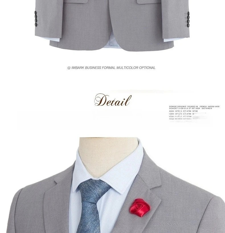 Plus Size Man Suit Set Solid Color Single Breasted Jacket Vest Pants For Host Groom Groomsmen Grey Black Navy 3-Piece Suit Set