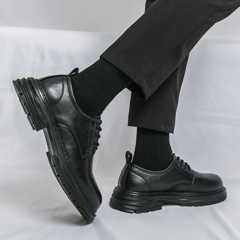 2025 New British-style black casual leather shoes for men's business formal wear large-sized work shoes trendy size 48