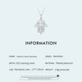 925 Sterling Silver Guardian Fatima's Hand Pendant Necklace Flower Pattern Neck Chian for Women Platinum Plated SCN490
