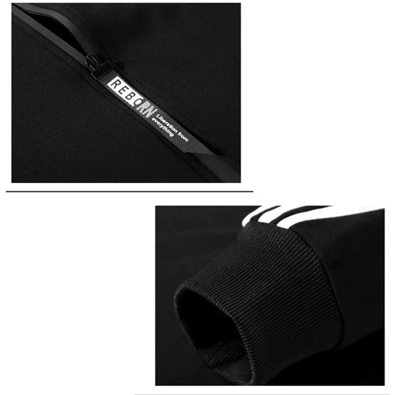 Men's casual sports and fitness set, Spring and Autumn outdoor fashion hooded zipper jacket + jogging pants two-piece set