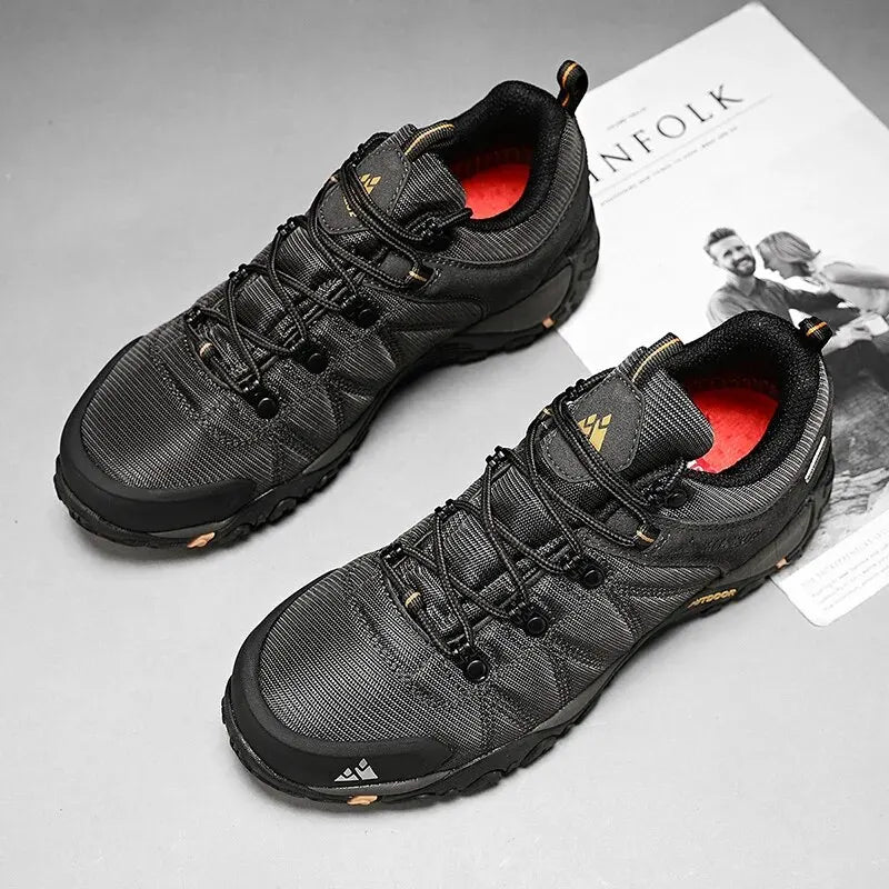 Four-Season Men's Hiking Shoes Outdoor Sports Genuine Leather Wear-Resistant Climbing Shoes Rubber Sole Trekking Sneaker