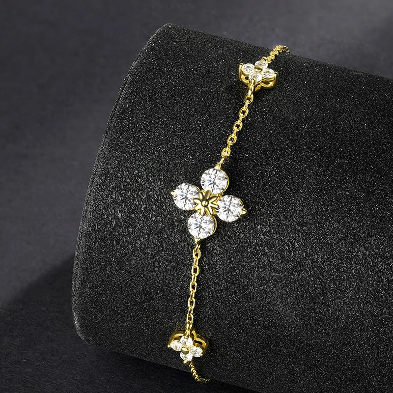 Clover GRA Certified 1.2cttw Moissanite Diamond Link Bracelet for Women 925 Silver Plated 18k Gold Hand Chain Bracelets