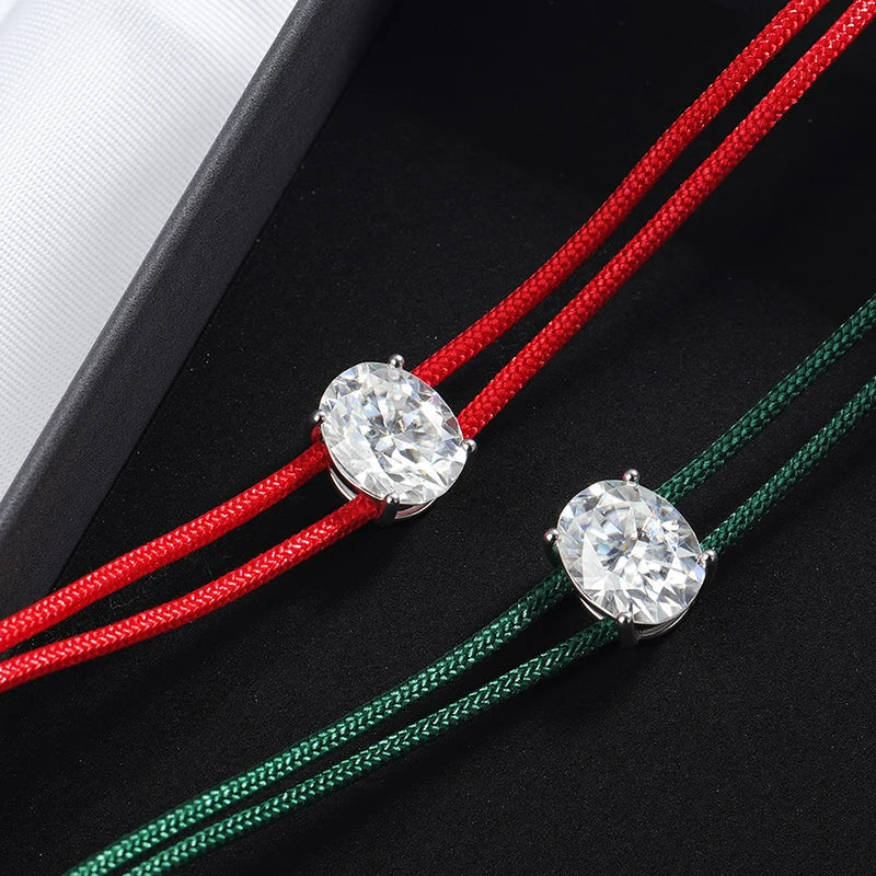 3CT Moissanite Braided Cord Necklace for Women Adjustable Choker Chain Dainty Oval Cut Birthday Gift S925 Pure Silver