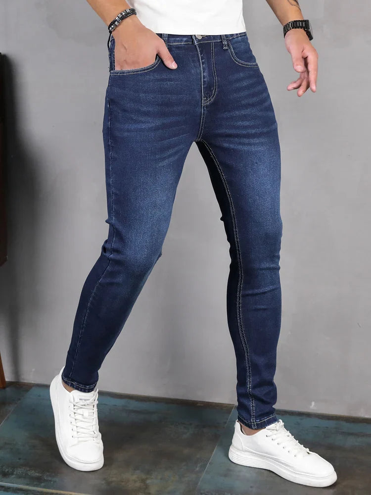 Y2k Pants Male Jeans Men Solid Color Multi Pockets Denim Pants