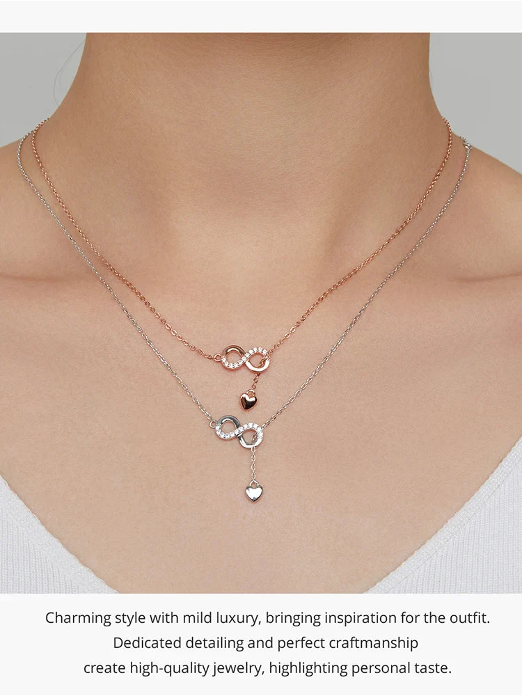 100% 925 Sterling Silver Infinity Love Pendant Necklaces Forever Love Neck Chain for Women Gift Fine Jewelry SCN223