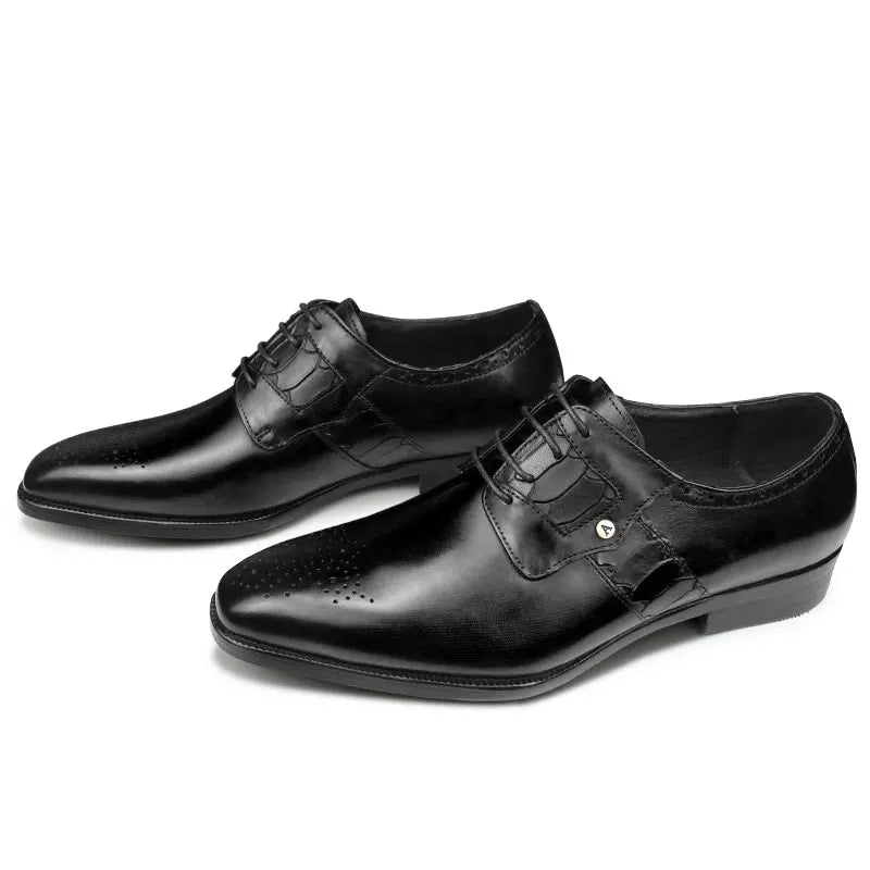 High Grade Men Derby Formal Leather Shoe Lace Up Brogue Dress Wear Male Wedding Shoe Social Office Genuine Cephalopod Shoes Gift