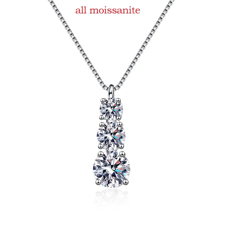 1.8CT Moissanite Pendant for Women Men Sparkling Diamond Necklace 3 Stones Solid Silver 925 Jewellery Luxury Quality GRA