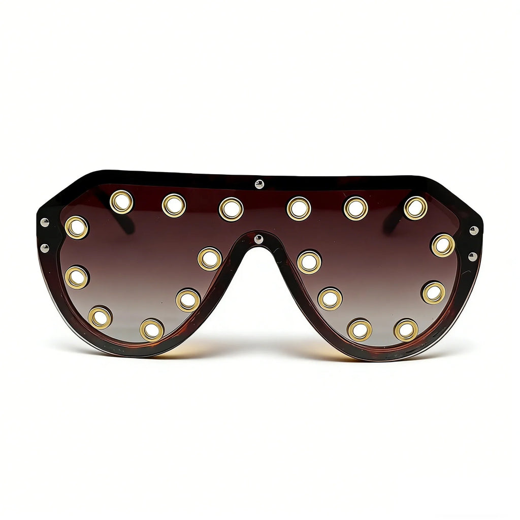 Trendy y2k Oversized One-piece Sunglasses Women Luxury Metal Rivet Party Cool Big Frame Shades UV400 Beach Club Streetwear