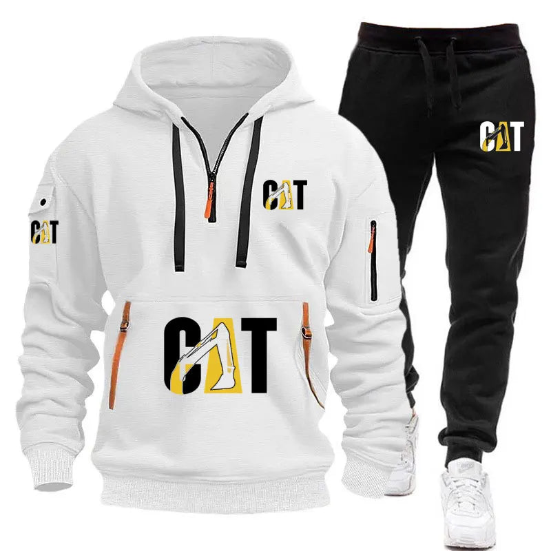 Spring new men's fashion sportswear set: multi-pocket zipper jacket + casual long pants, large-sized loose fashion sweatshirt 2-