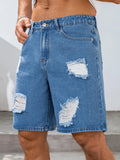 2026 Summer Men's Fashionable Blue Ripped Denim Shorts Loose Fit Non-stretch Fabric BlueWhite Simple Clean Cool Color Men Pants