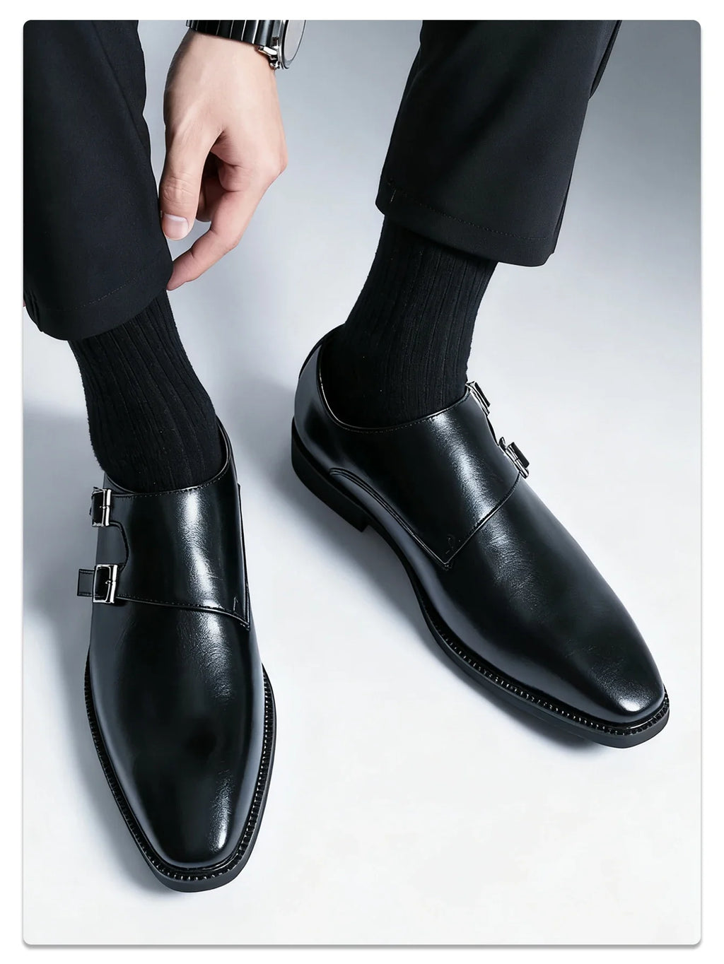 Classic Retro Dress Men's Monk Leather Shoes With Pointed Toe Buckle Business Office Wedding Comfortable Men's Oxfords Shoes