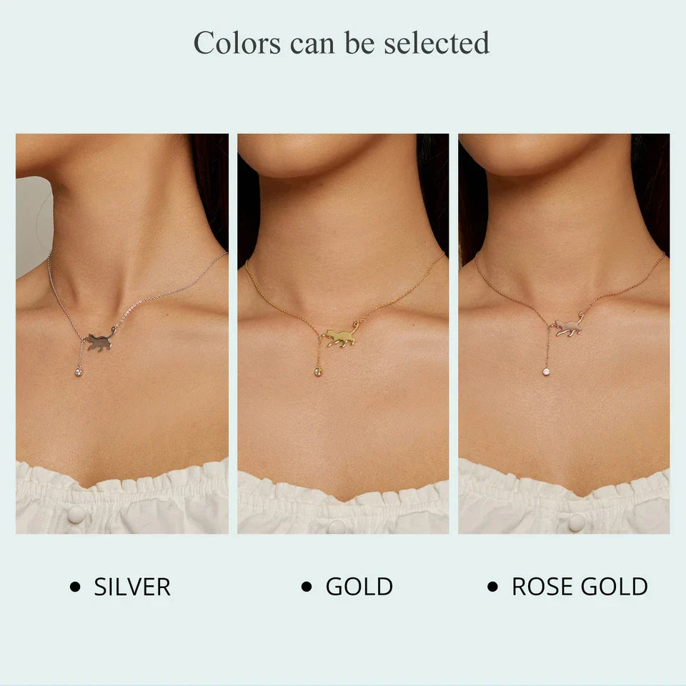 S925 Sterling Silver Cat Necklace Cute Silver Cat Pendant Collarbone Necklace for Women SCN232 3 Colors