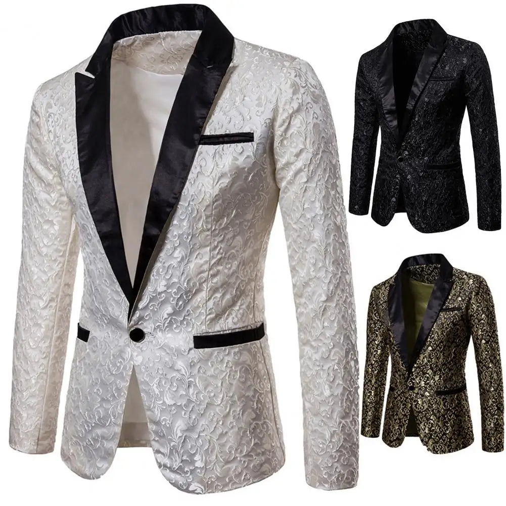 Luxury Men Jacquard Single Button Slim Fit Turndown Collar High Quality Wedding Banquet Men Jacket Coat