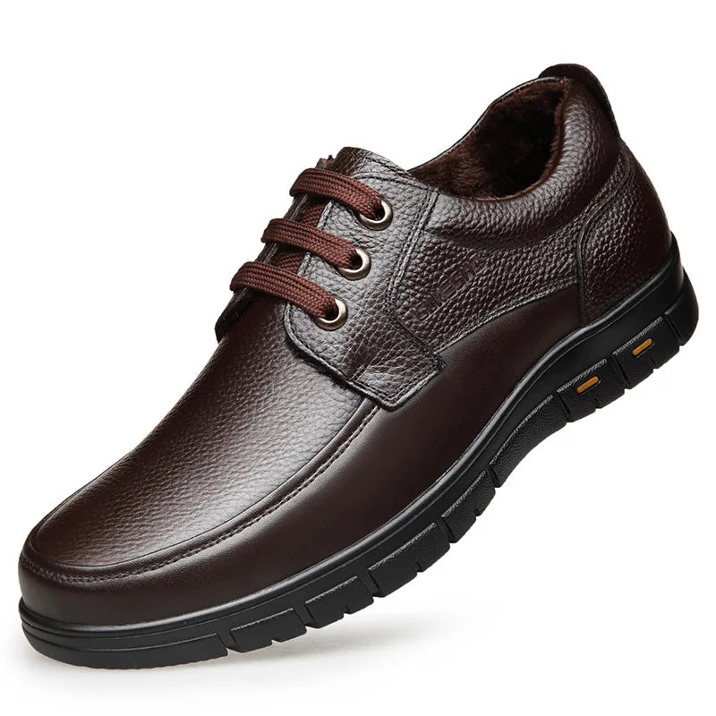 Hot Sale Men Genuine Leather Casual Shoes Soft Sole Lace-up Luxury Brand Middle-aged Old Man Dad Lightweight Loafers Shoes