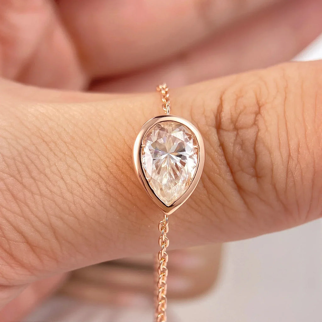 1/2CT Marquise Pear Cut Moissanite Solitaire Link Bracelet Women s925 Silver Bezel Setting Lab Diamond Bridal Wrist Chain
