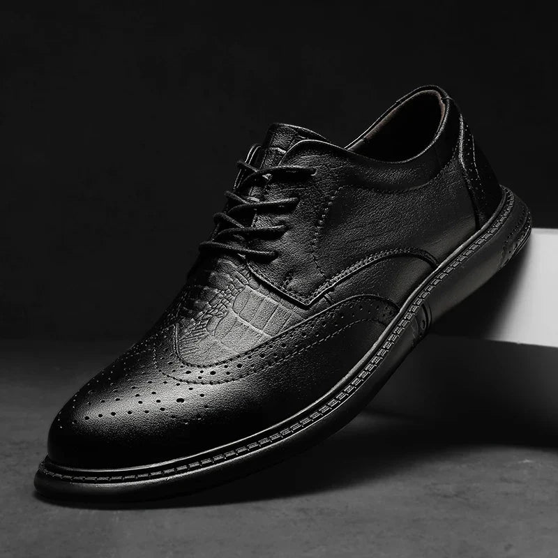 Big Size Mens Formal Genuine Leather Dress Shoes British Stylish Business Dress Men Flats High Quality Brogues Oxford Shoes Men