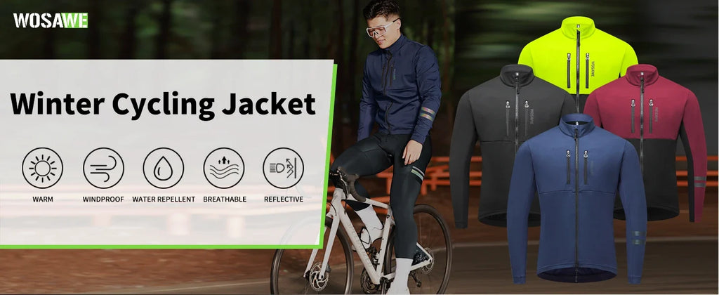 Men's Cycling Jacket Winter Thermal Long Sleeve Fleece MTB Jacket Bicycle Top Bike Clothing with 3 Rear Pockets 0℃-15℃