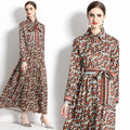 2024 Autumn New Women's European and American Versatile Waist and Slimming Letter Positioning Printed Dress A-line Long Dress